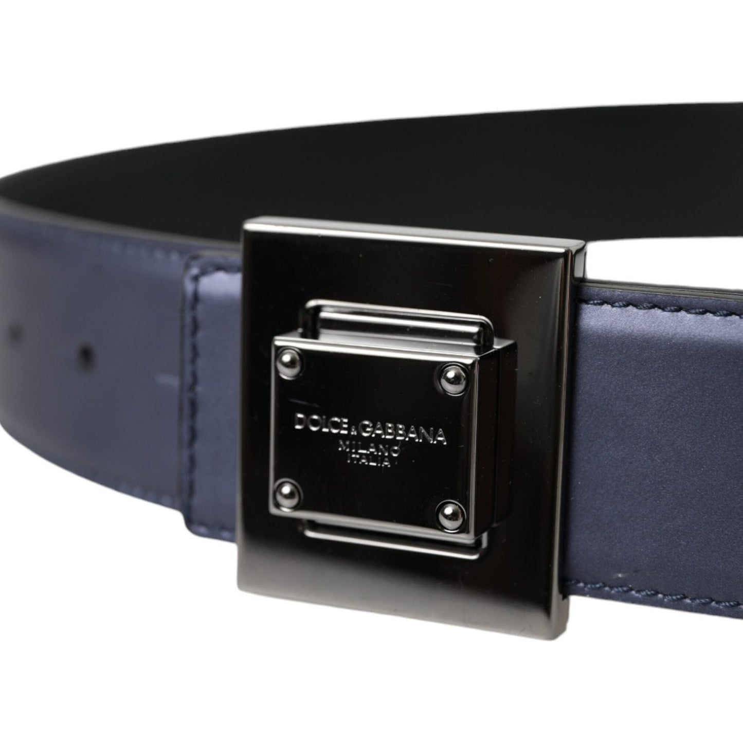 Dolce & Gabbana Blue Leather Square Metal Buckle Belt Dolce & Gabbana