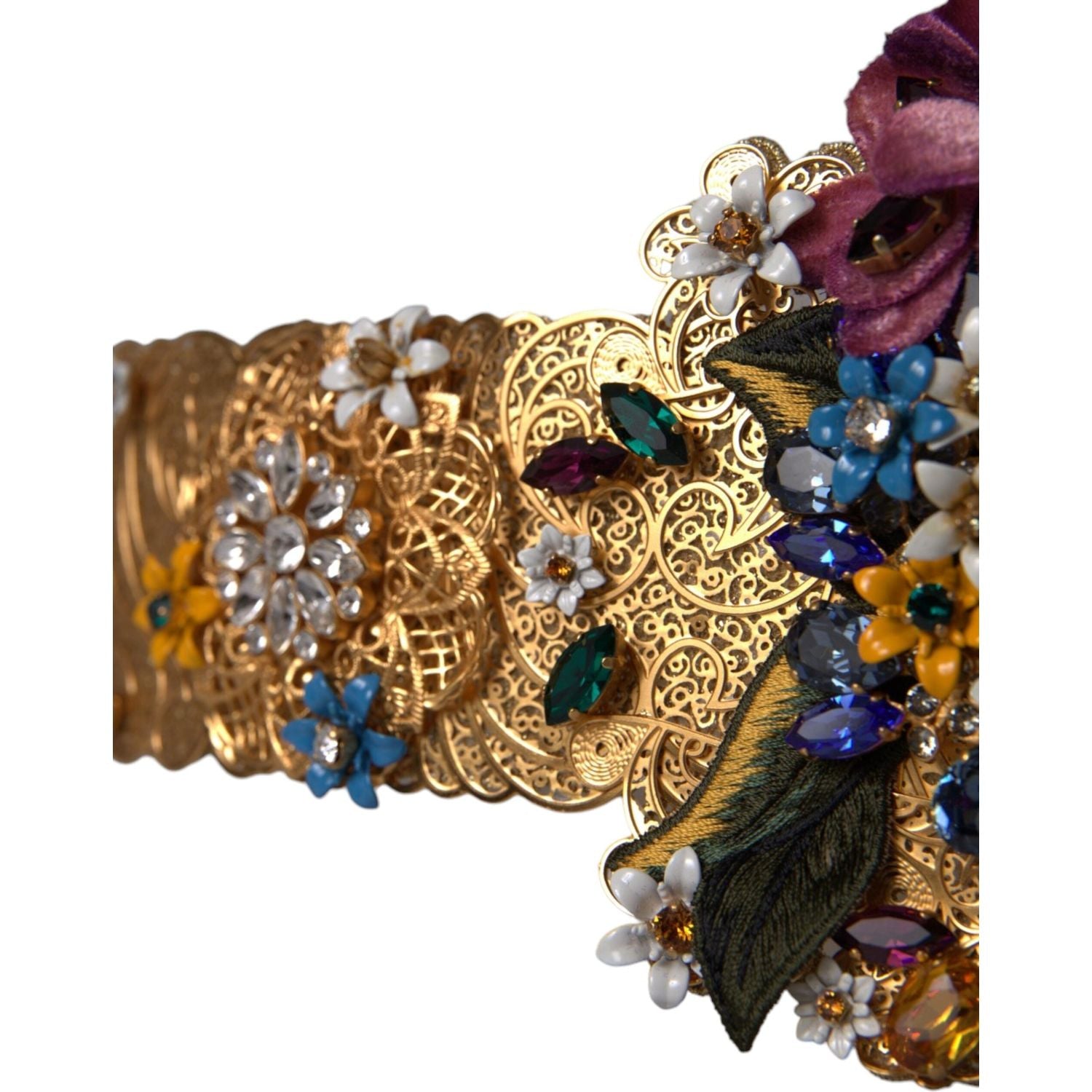 Dolce & Gabbana Multicolor Embellished Floral Crystal Wide Waist Belt