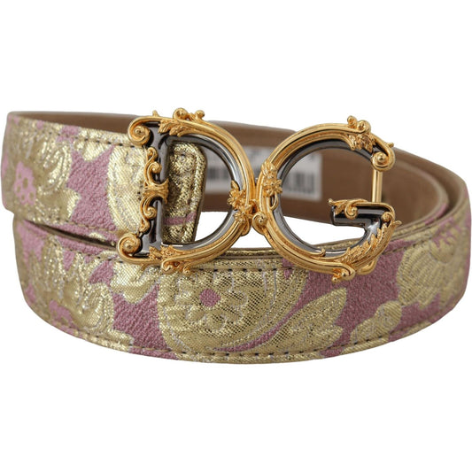 Dolce & Gabbana Pink Jaquard DG Logo Gold Metal Buckle Belt Dolce & Gabbana