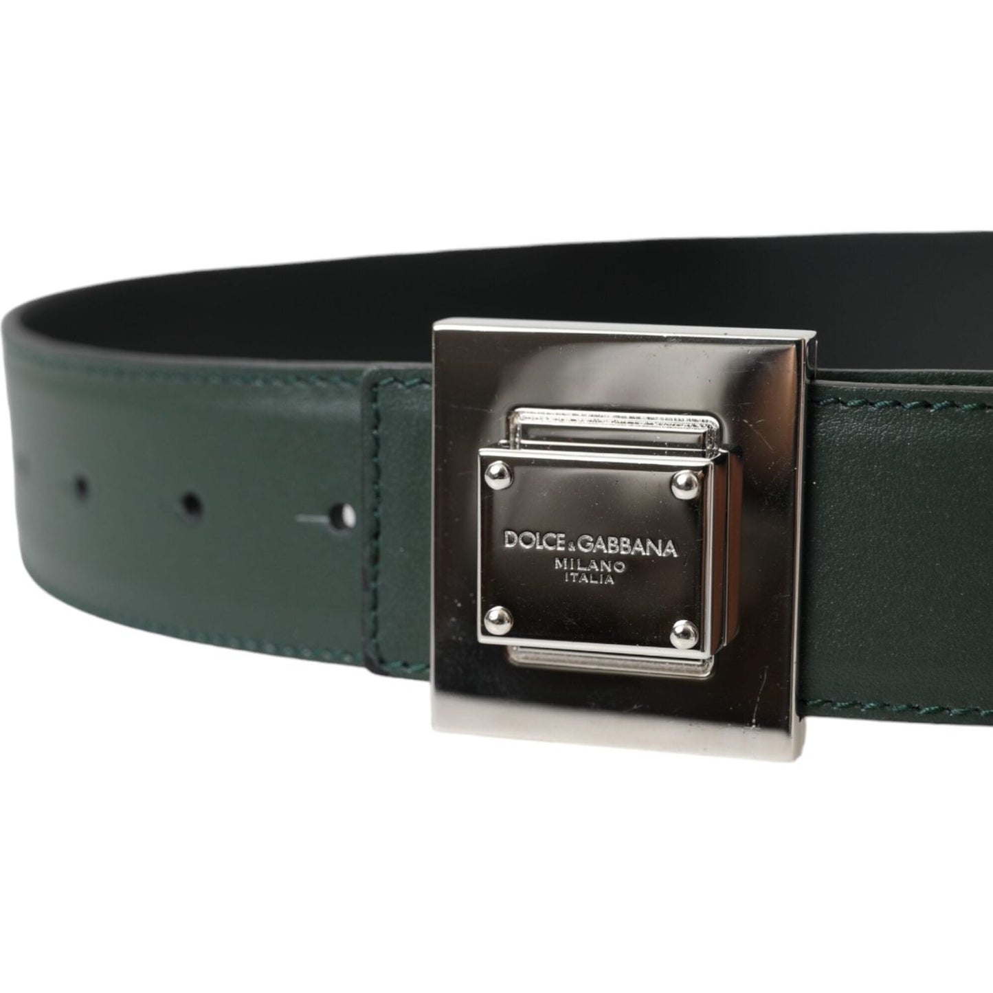 Dolce & Gabbana Green Calf Leather Square Metal Buckle Belt Dolce & Gabbana