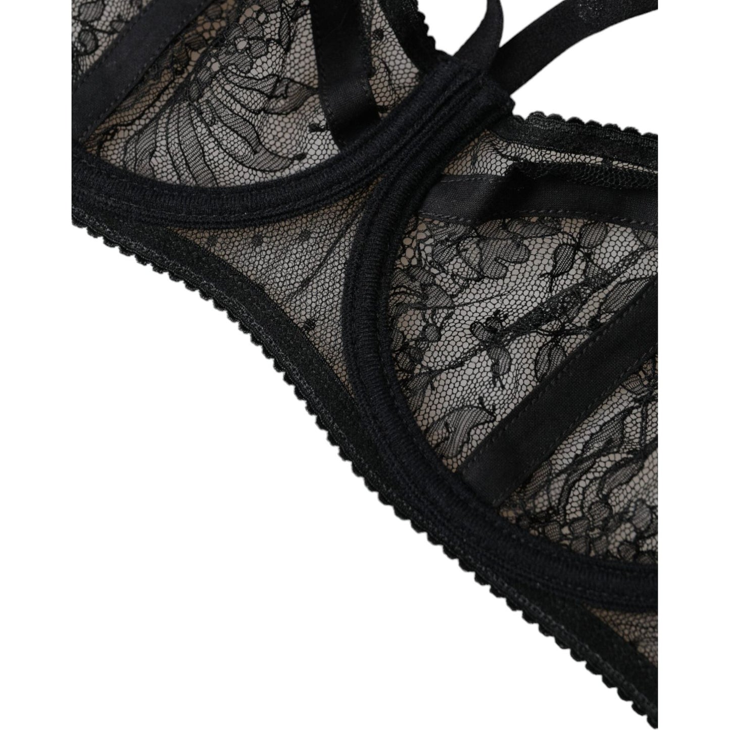 Dolce & Gabbana Black Floral Lace Nylon Balconcino Bra Underwear