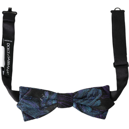 Dolce & Gabbana Black Blue Brocade Adjustable Neck Men Bow Tie