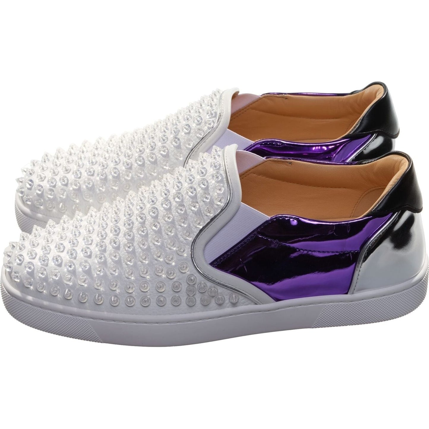 Christian Louboutin Sailor Boat Orlato Spikes Flat White Studded Slip On Shoes Christian Louboutin