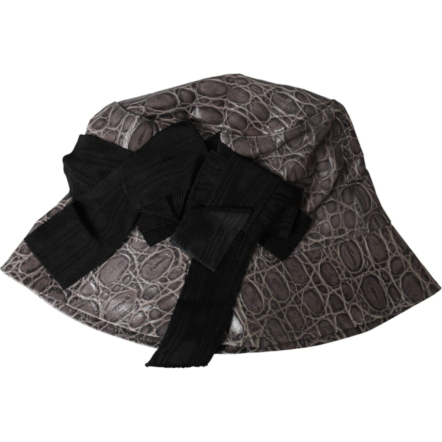 Dolce & Gabbana Black Gray Patterned Leather Bucket Hat