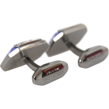 Dolce & Gabbana Silver Plated Brass Pin Crystal Cufflinks Cufflinks