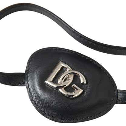 Dolce & Gabbana Black Calfskin Leather Metal DG Logo Eye Patch