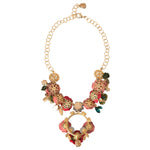 Dolce & Gabbana Gold Brass Link Chain RosePetal Crystal Pendant Necklace
