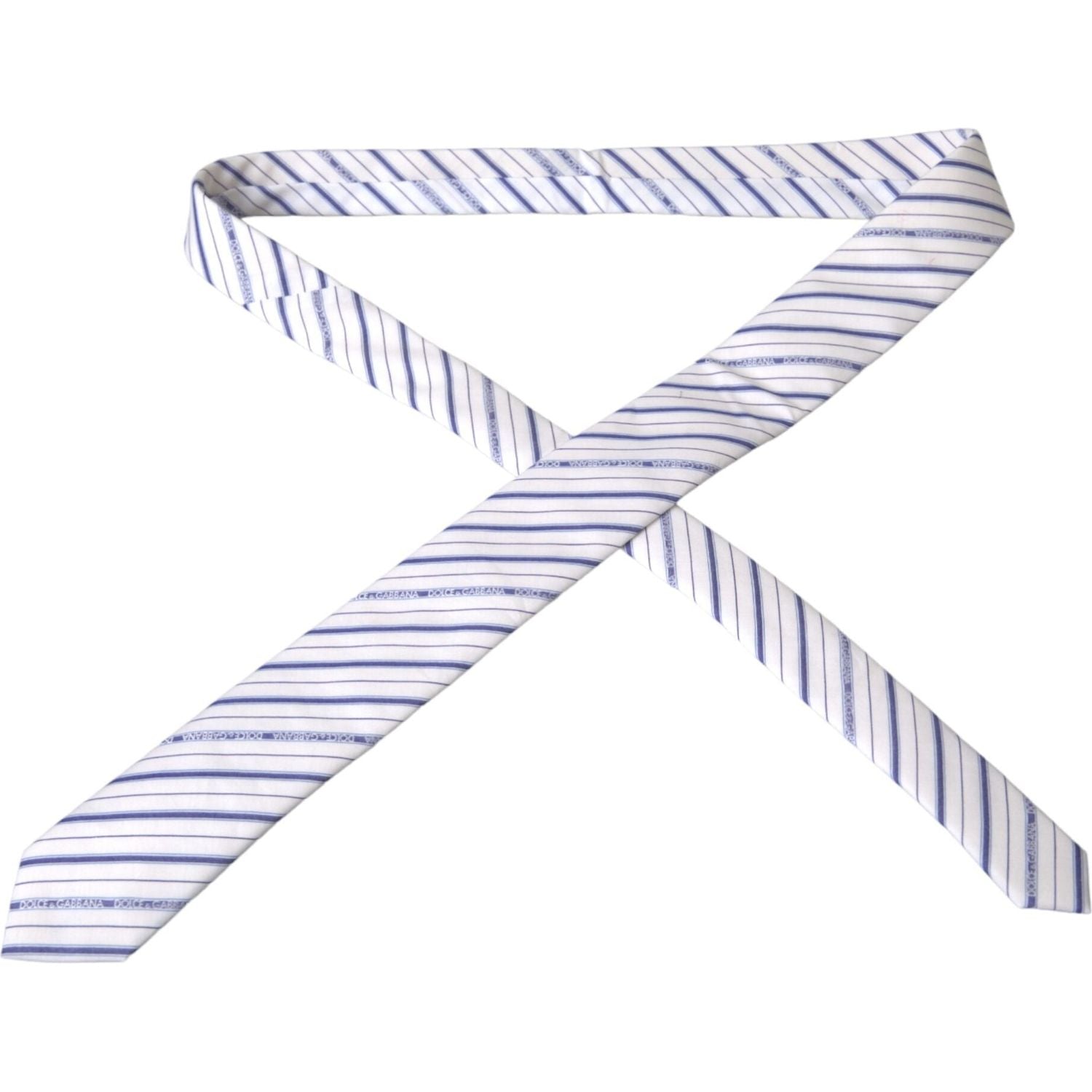 ربطة عنق دولتشي آند غابانا من الحرير قابلة للتعديل بخطوط بيضاء وزرقاء