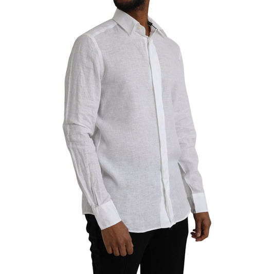 Dolce & Gabbana White Linen Long Sleeve Dress MARTINI Shirt Dolce & Gabbana