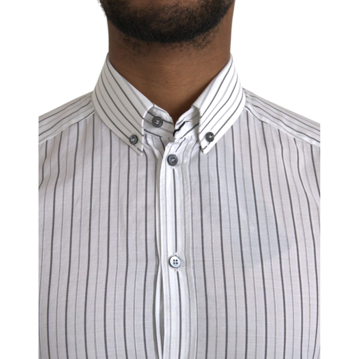 Dolce & Gabbana Black White Striped Formal Dress GOLD Shirt Dolce & Gabbana