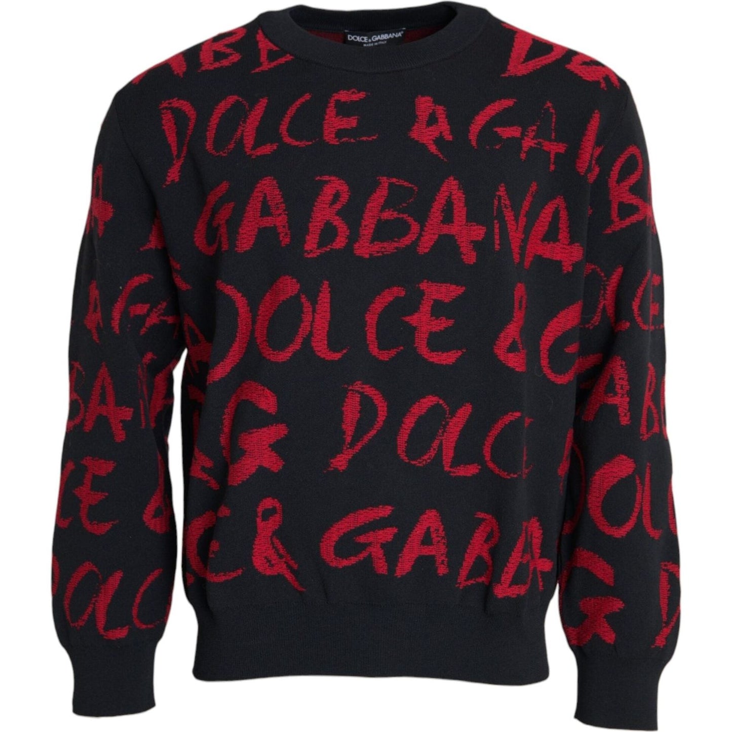 Dolce & Gabbana Black Red Logo Crew Neck Sweatshirt Men Sweater Dolce & Gabbana