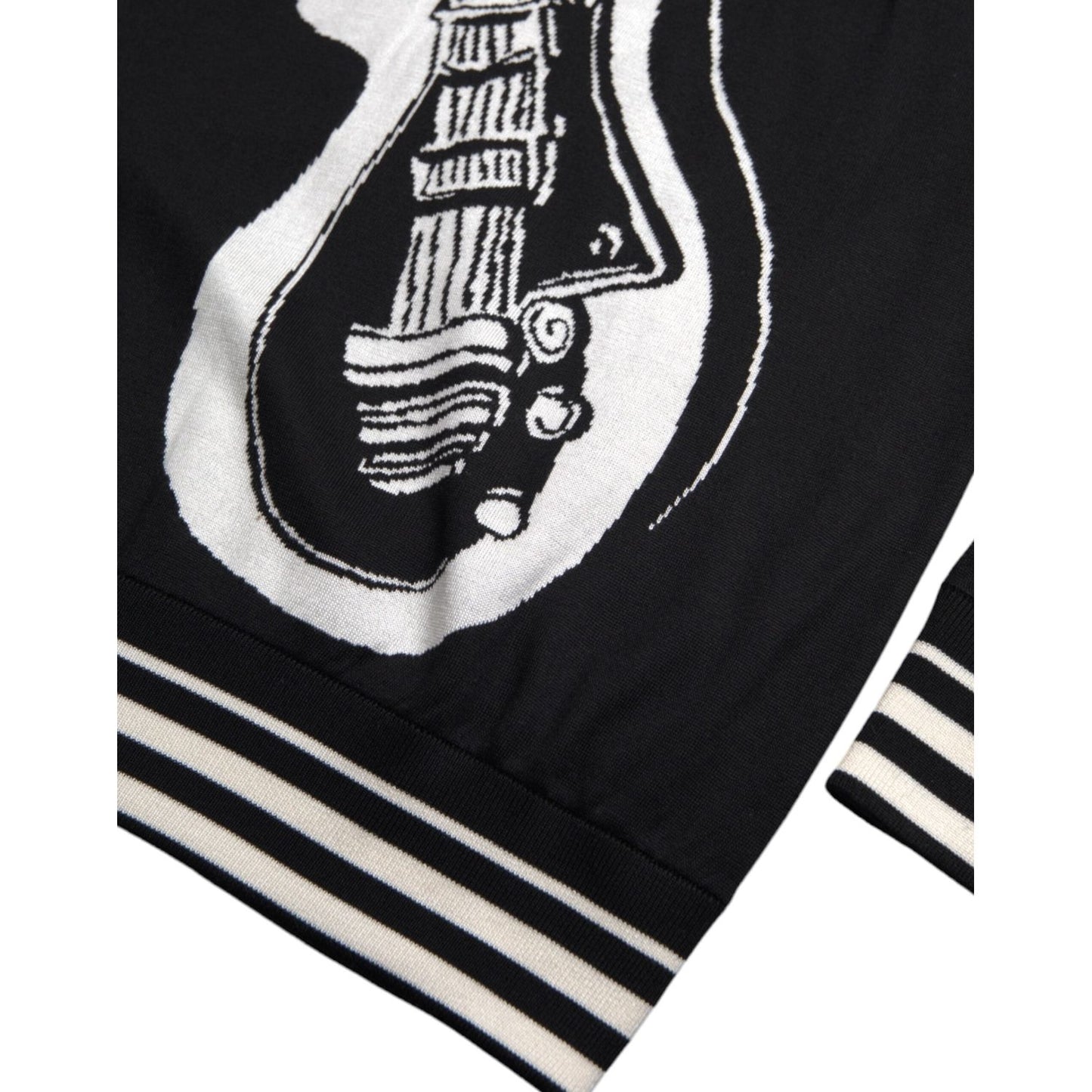 Dolce & Gabbana Black White Guitar Print Silk Pullover Sweater Dolce & Gabbana