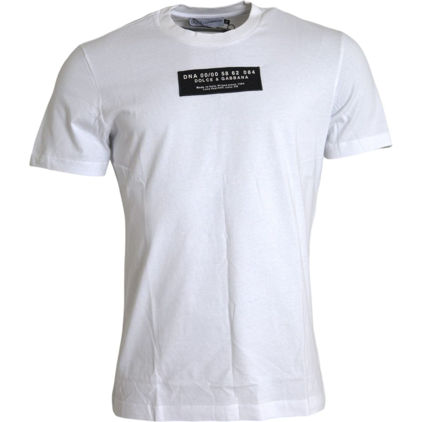 Dolce & Gabbana White Cotton DG Applique Men Casual T-shirt Dolce & Gabbana