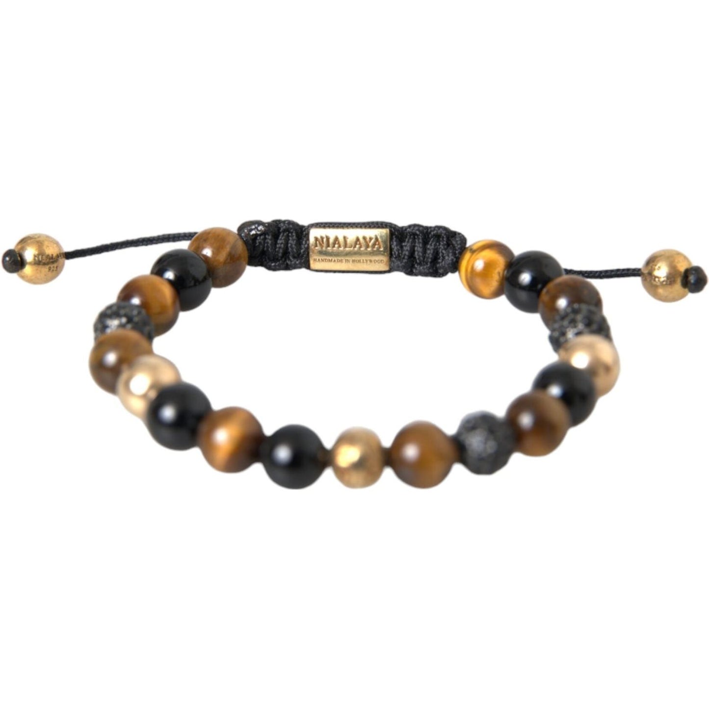 Nialaya CZ Ball Tiger Eye Stone Copper Beaded Men Bracelet Nialaya