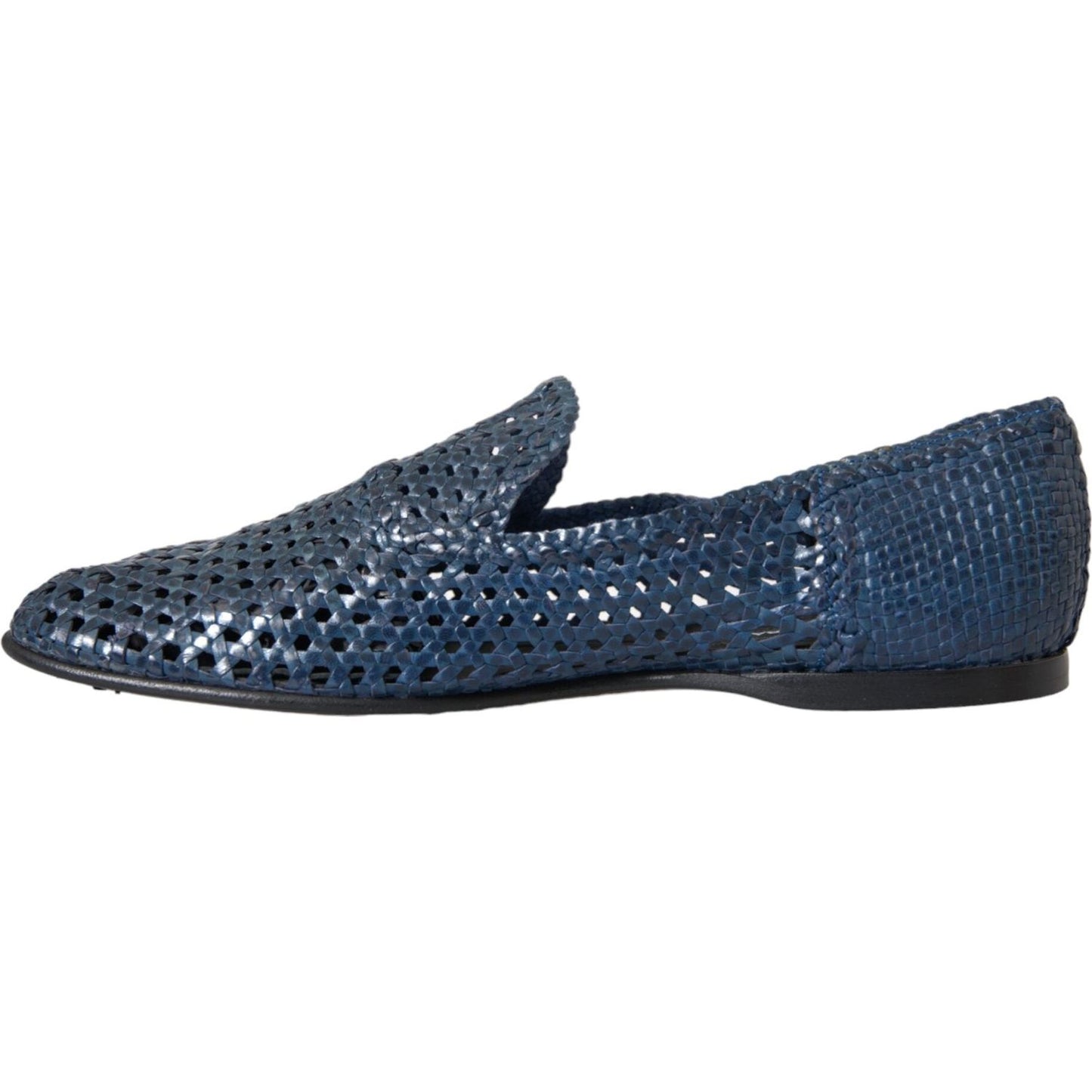 Dolce & Gabbana Blue Woven Leather Slip On Loafers Men Shoes Dolce & Gabbana