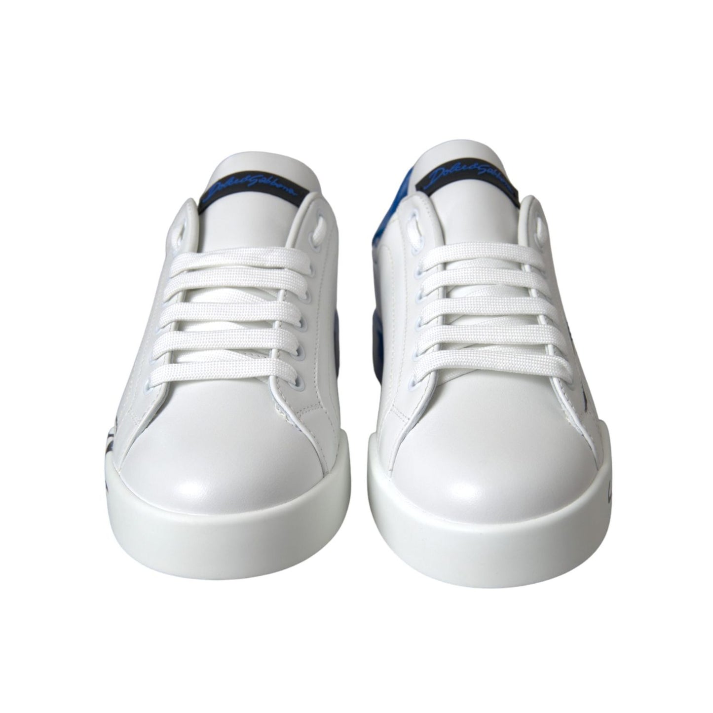 Dolce & Gabbana White Blue Leather Logo Low Top Sneakers Shoes