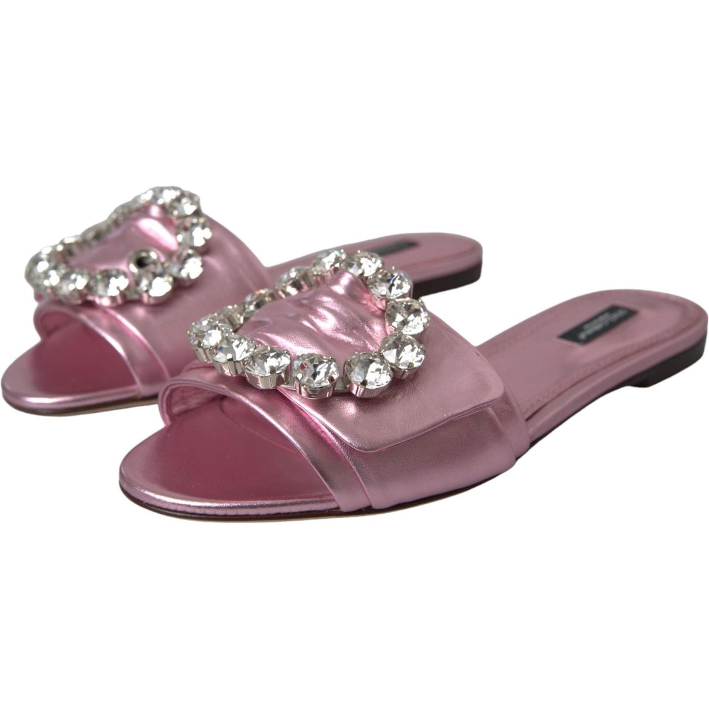 Dolce & Gabbana Pink Crystal Leather Flats Sandals Shoes Dolce & Gabbana