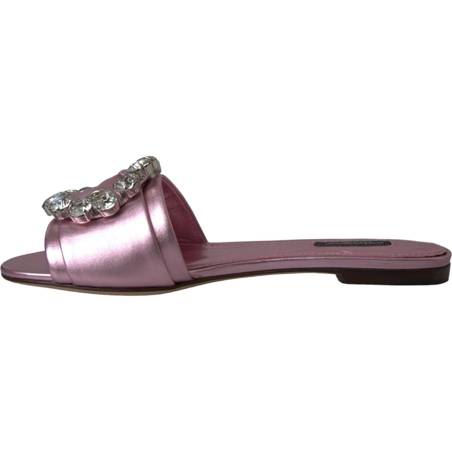 Dolce & Gabbana Pink Crystal Leather Flats Sandals Shoes Dolce & Gabbana