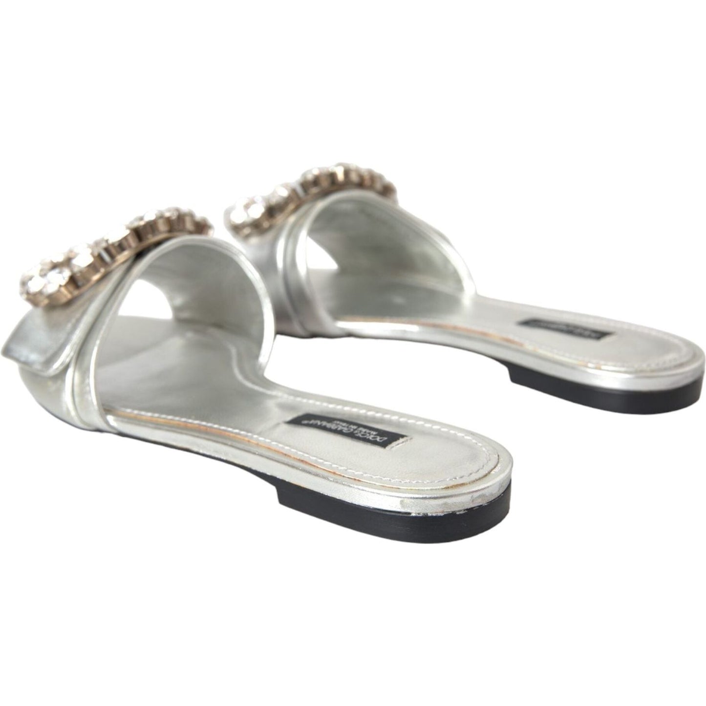 Dolce & Gabbana Silver Crystal Leather Flats Sandals Shoes Dolce & Gabbana