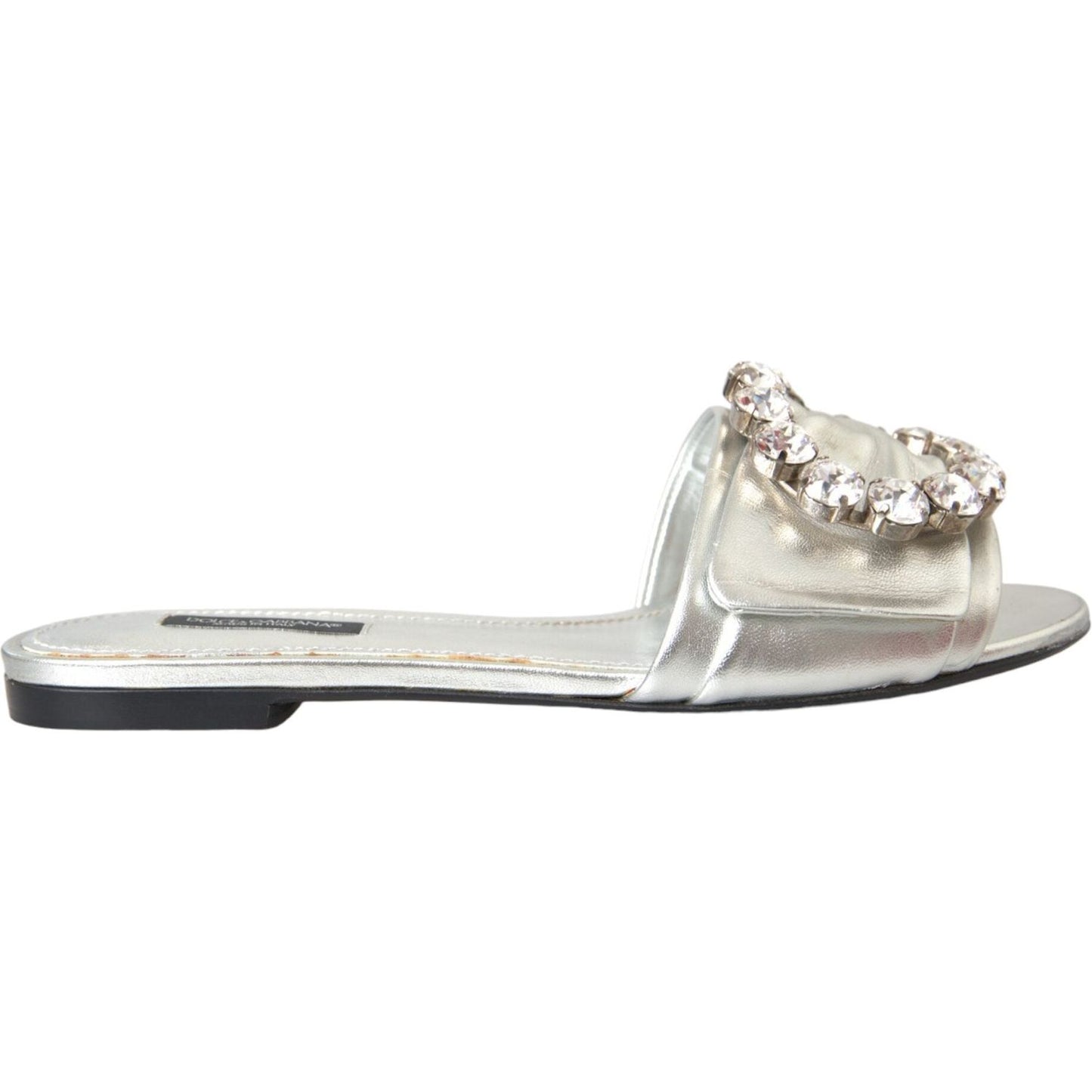 Dolce & Gabbana Silver Crystal Leather Flats Sandals Shoes Dolce & Gabbana