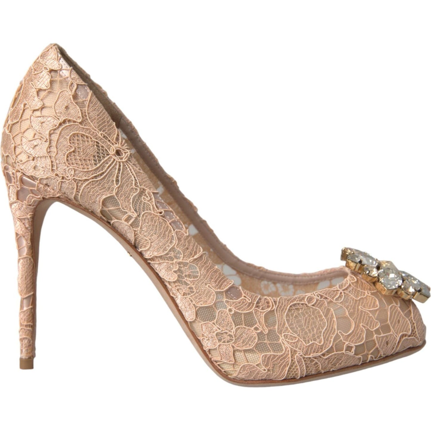 Dolce & Gabbana Beige Taormina Lace Crystal Heels Pumps Shoes Dolce & Gabbana