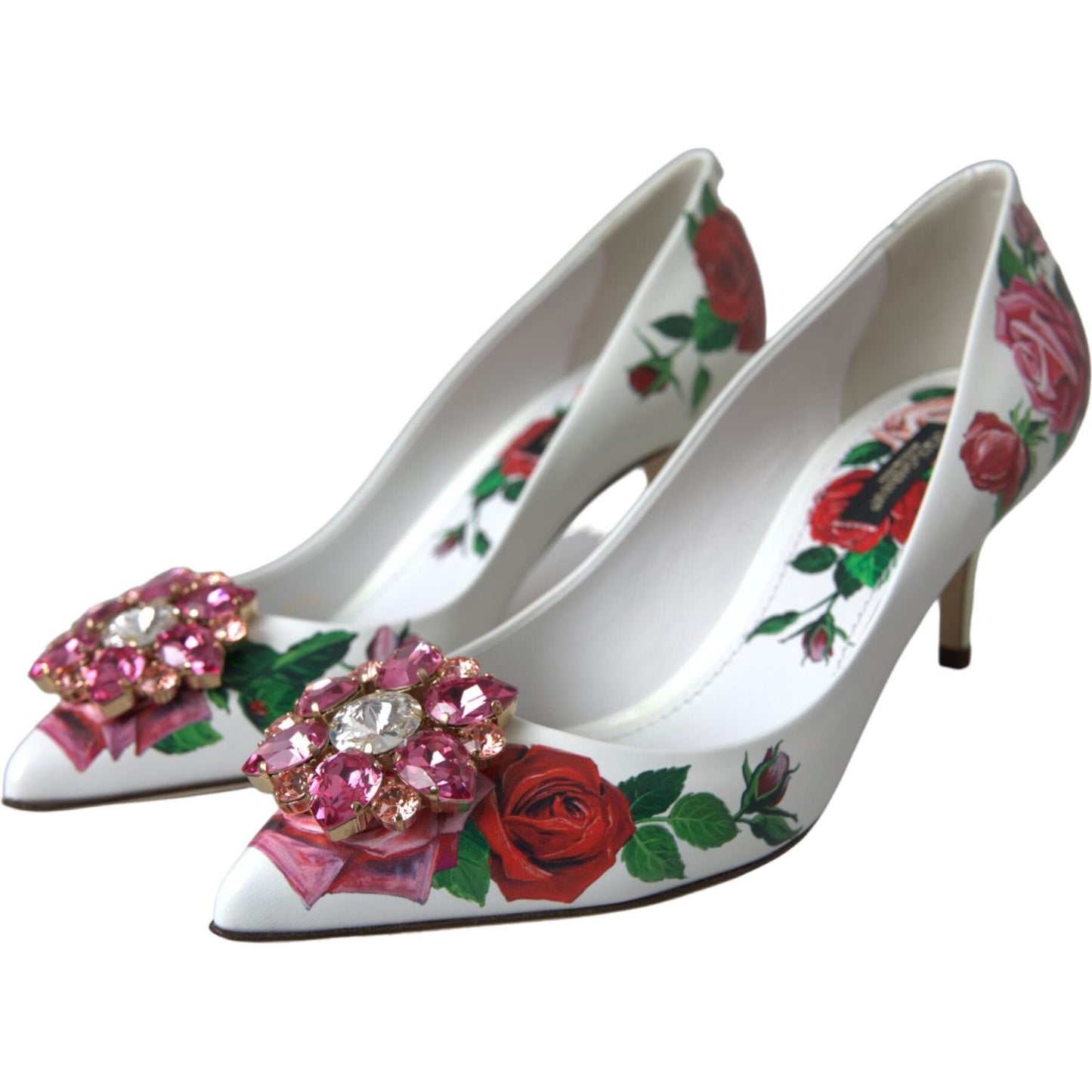 Dolce & Gabbana White Leather Roses Crystal Bellucci Pumps Shoes Dolce & Gabbana