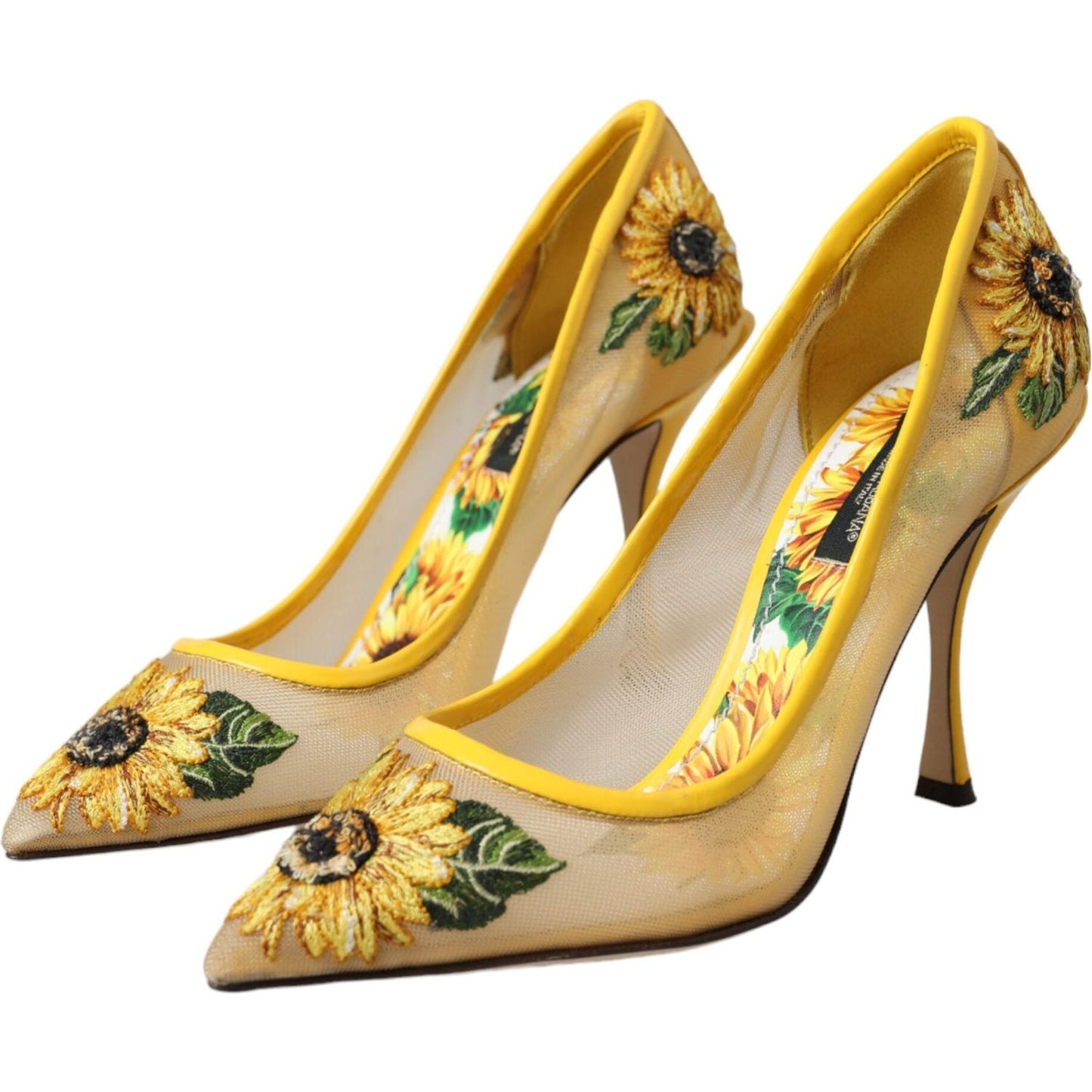 Dolce & Gabbana Yellow Sunflower Mesh Heels Pumps Shoes Dolce & Gabbana