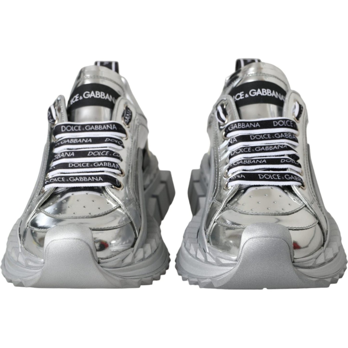 Dolce & Gabbana Silver Leather Super Queen Sneakers Shoes LA11077-36