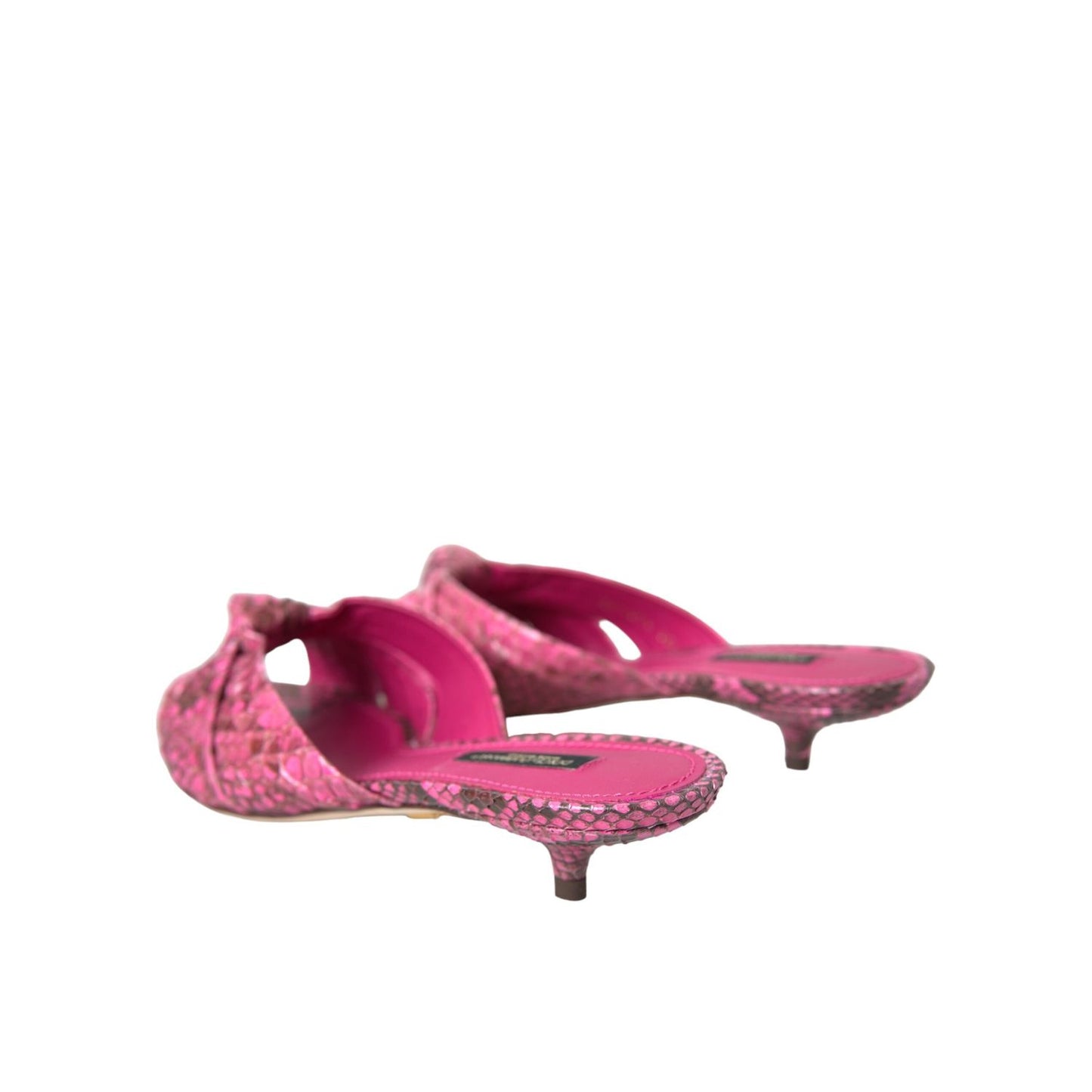 Dolce & Gabbana Pink Exotic Leather Kitten Heels Slides Shoes