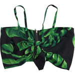 Dolce & Gabbana Black Green Leaf Silk Halter Cropped Top