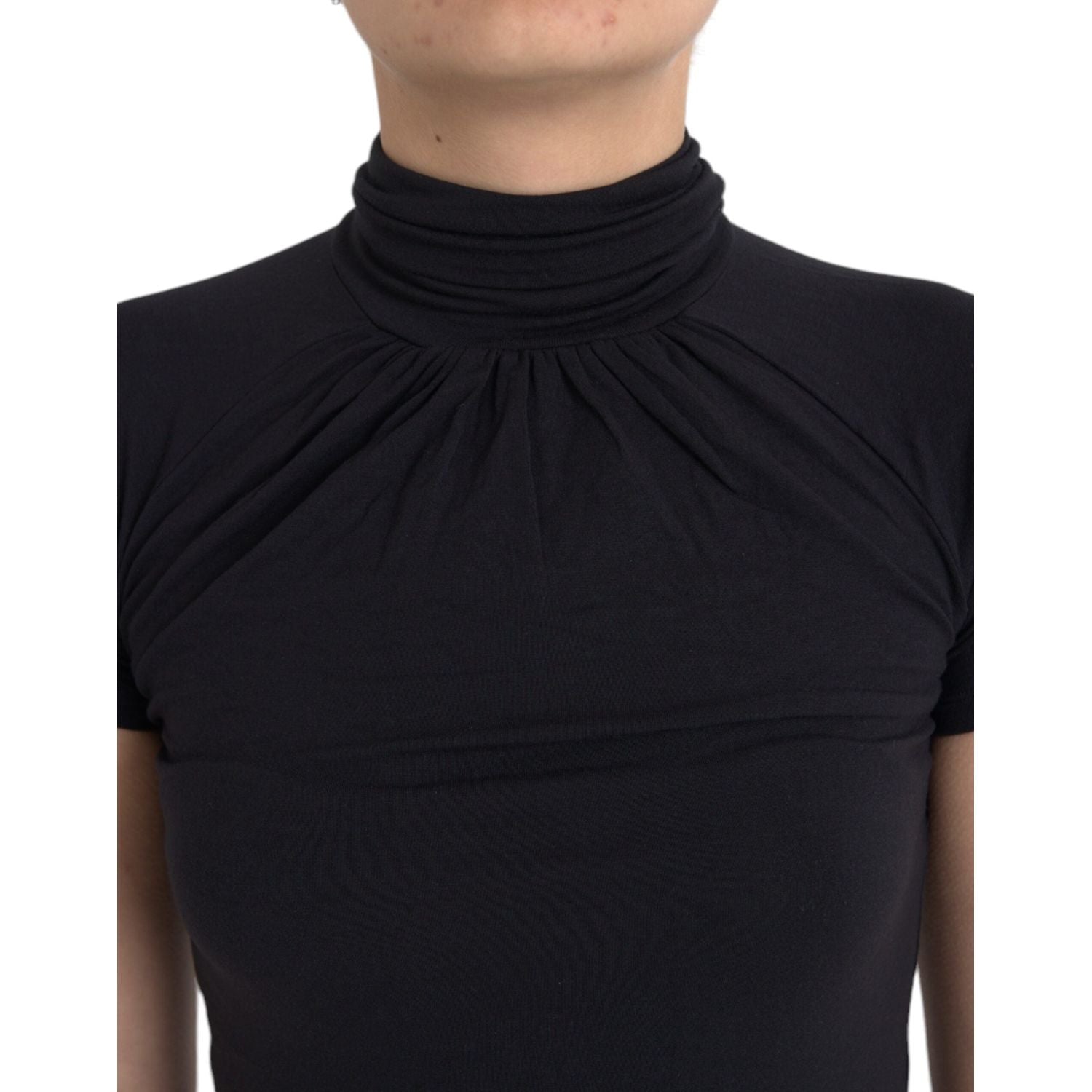 Costume National Black Turtleneck Viscose Short Sleeve Top