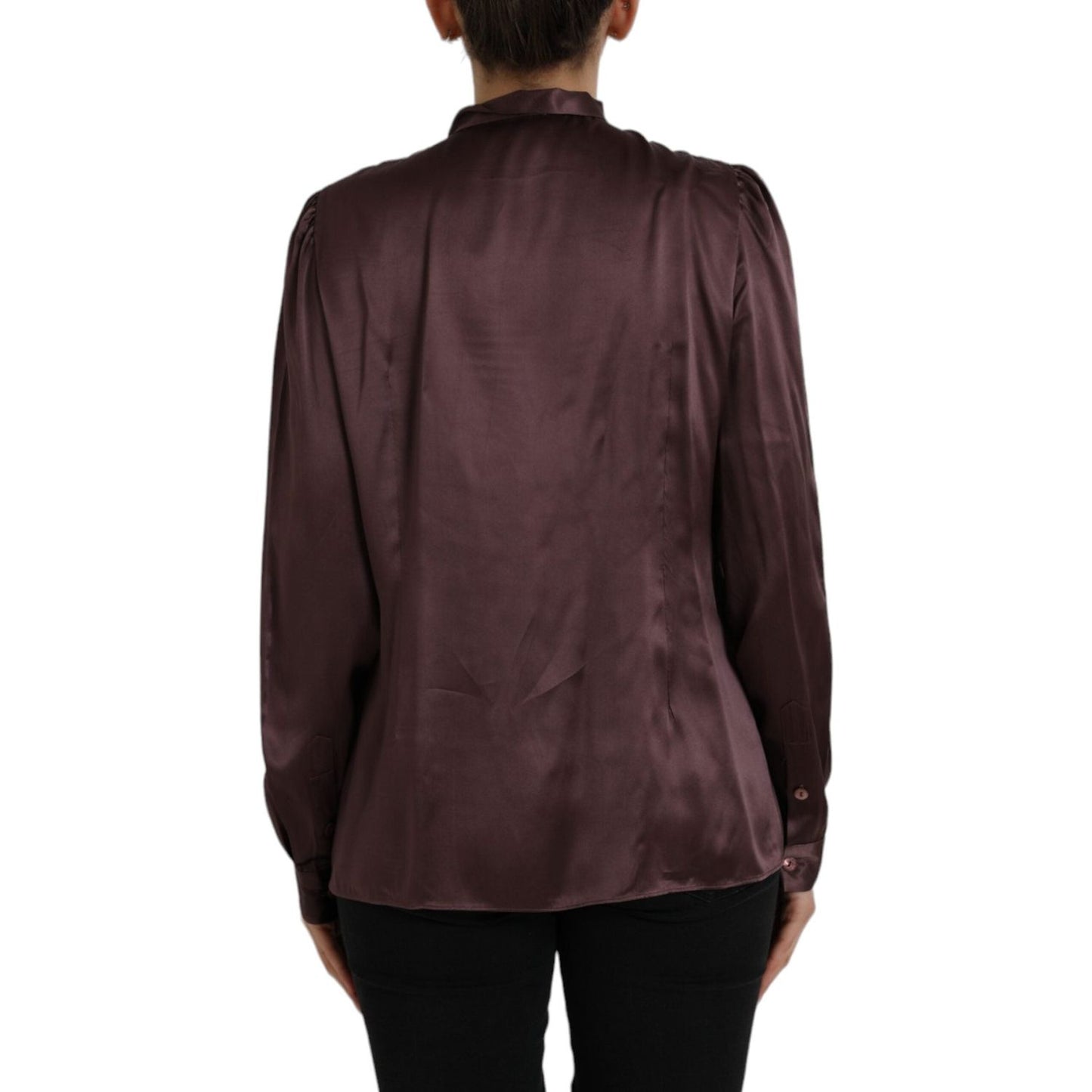 Dolce & Gabbana Brown Ascot Collar Long Sleeve Top Blouse Dolce & Gabbana