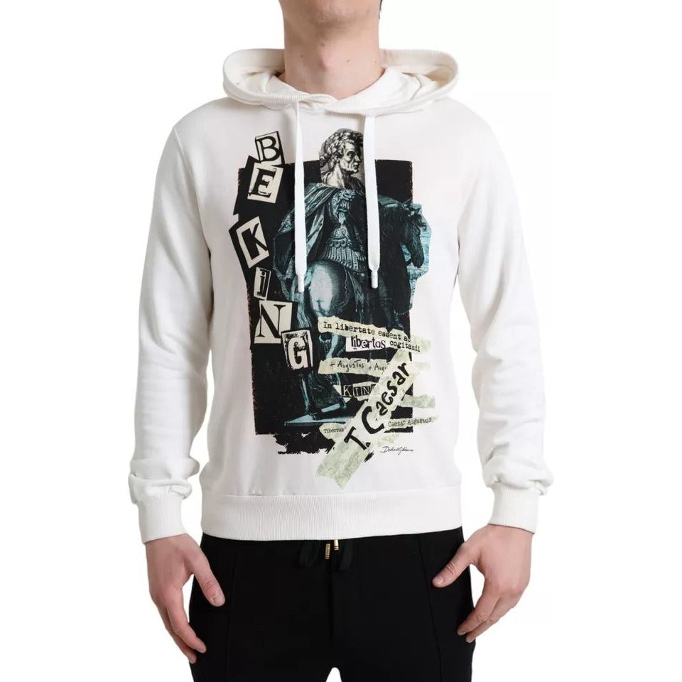 Dolce & Gabbana White Caesar Cotton Hooded Pullover Sweater Dolce & Gabbana