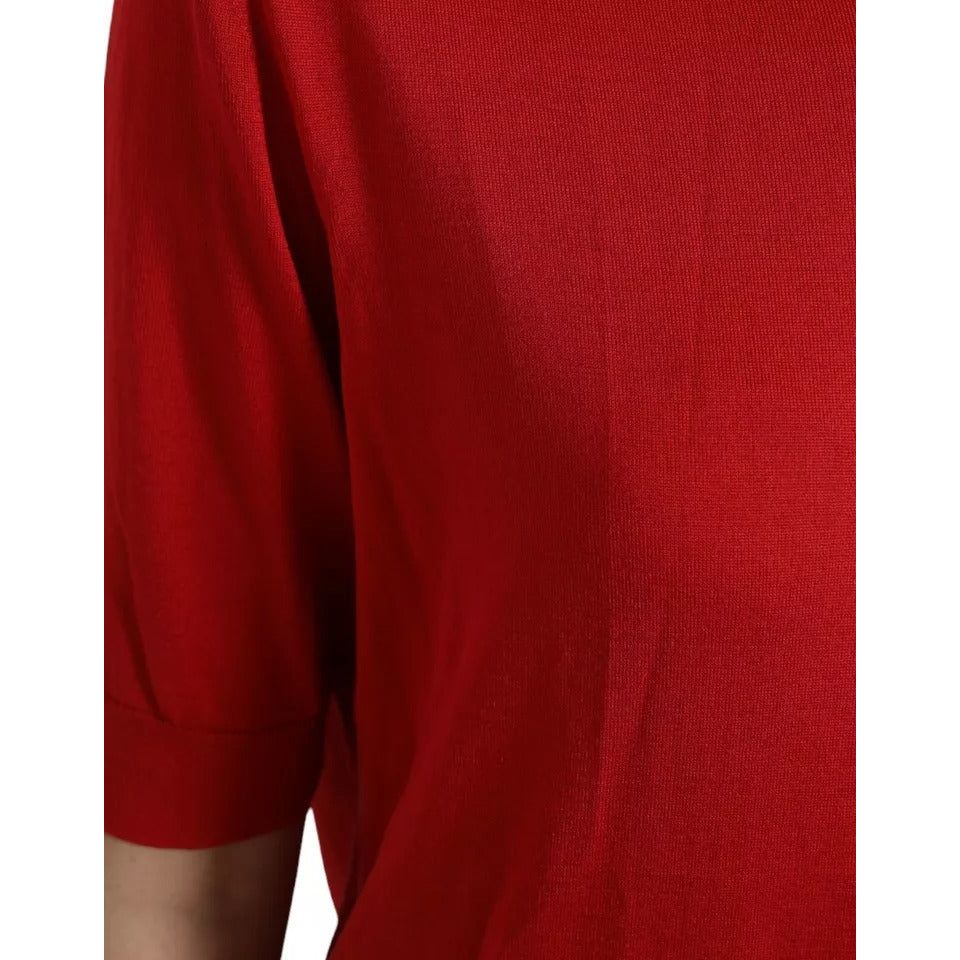 Dolce & Gabbana Red Silk Crewneck Short Sleeve Sweater Dolce & Gabbana