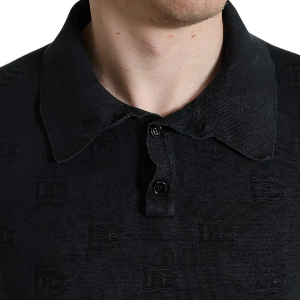 Dolce & Gabbana Black DG Logo Silk Jacquard Polo T-shirt Dolce & Gabbana