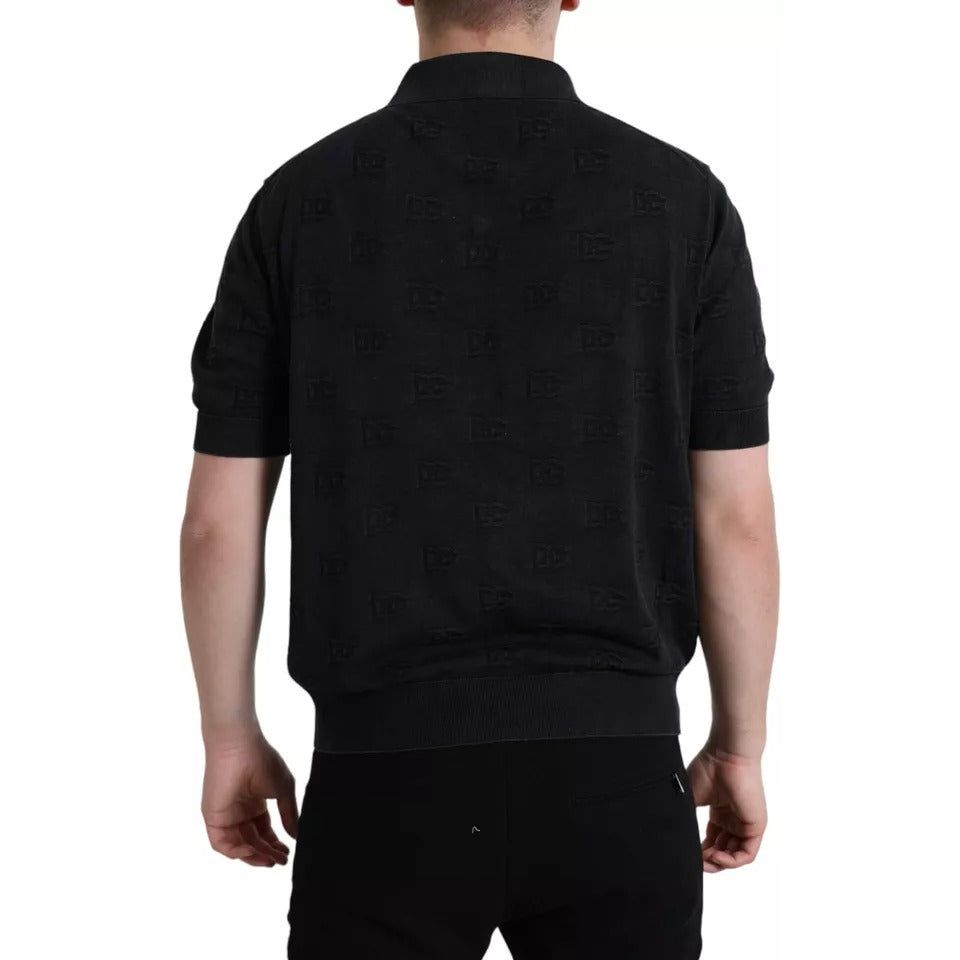 Dolce & Gabbana Black DG Logo Silk Jacquard Polo T-shirt Dolce & Gabbana