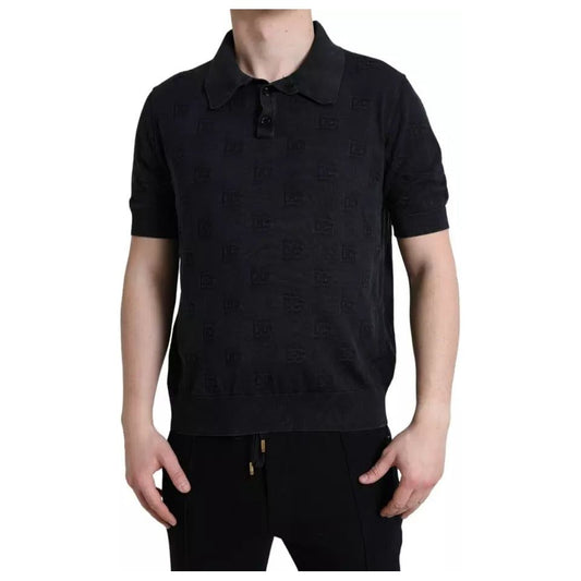 Dolce & Gabbana Black DG Logo Silk Jacquard Polo T-shirt Dolce & Gabbana