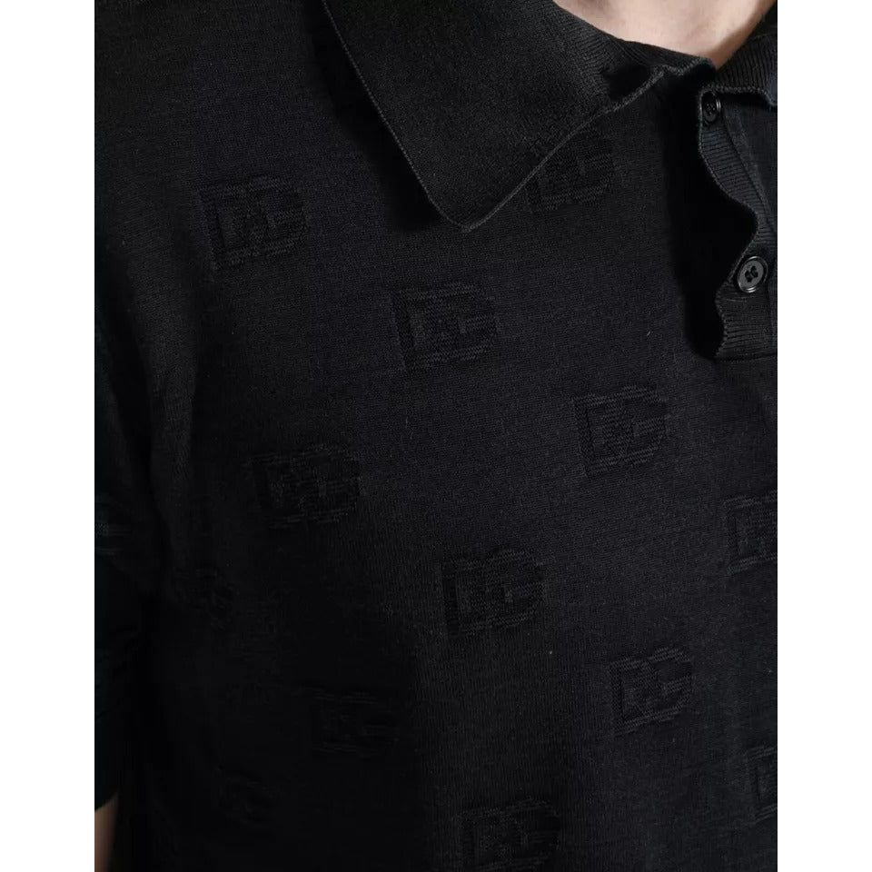 Dolce & Gabbana Black DG Logo Silk Jacquard Polo T-shirt Dolce & Gabbana