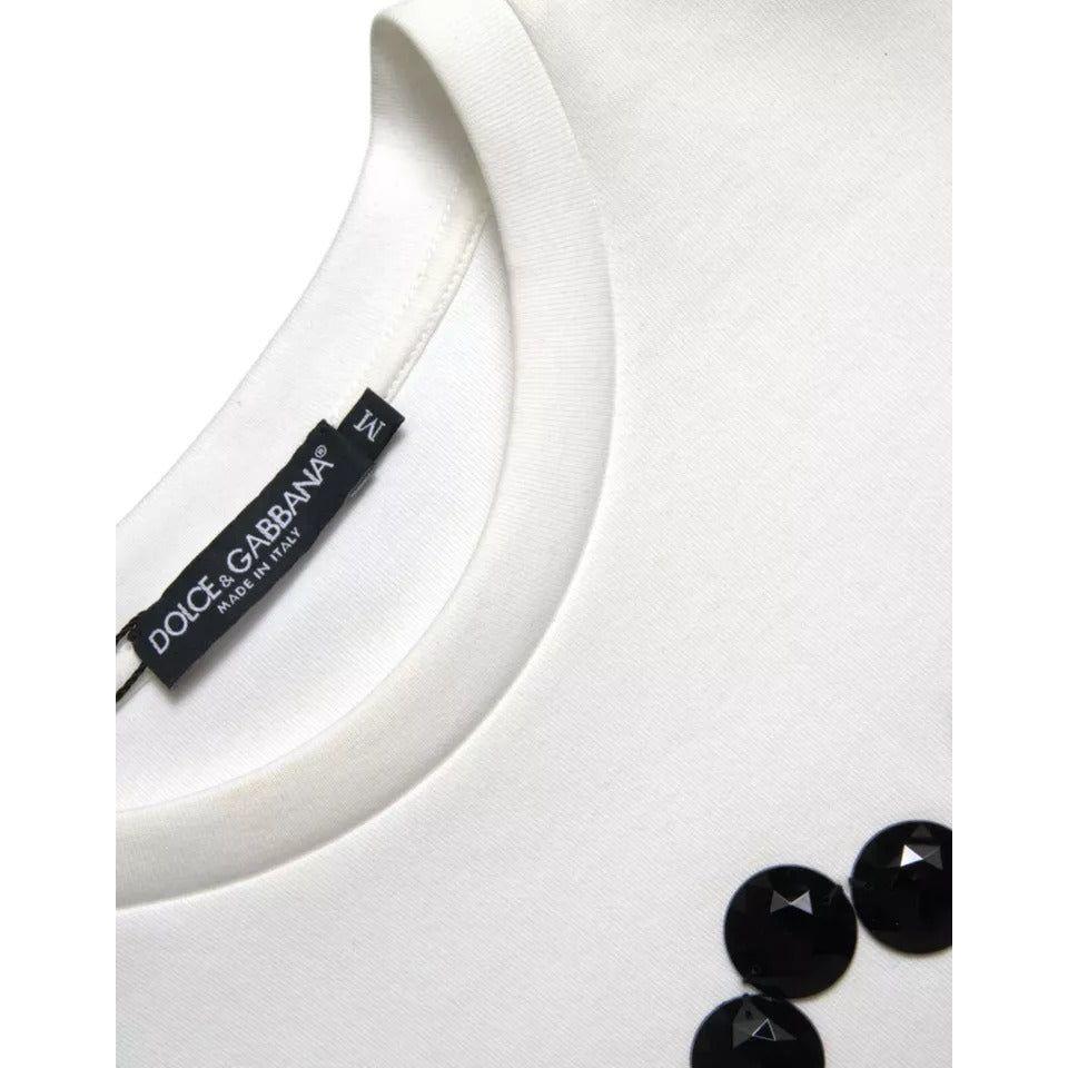 Dolce & Gabbana White Cotton Black HOT Crystal Top T-shirt TSH84220-42
