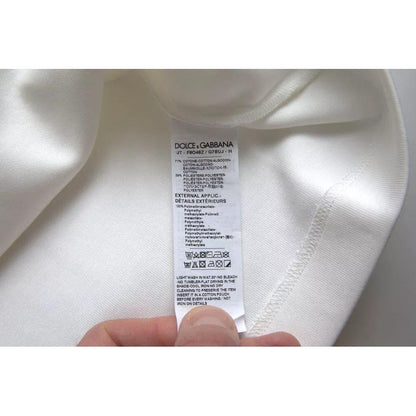Dolce & Gabbana White Cotton Stretch Black HOT Crystal T-shirt