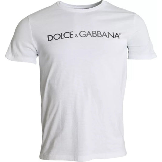 Dolce & Gabbana White Logo Print Cotton Crew Neck Men Top T-shirt Dolce & Gabbana