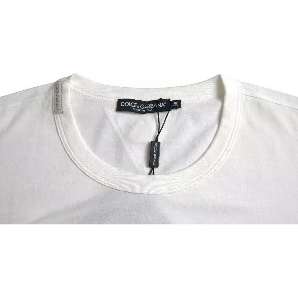 Dolce & Gabbana White Logo Floral Cotton Crew Neck T-shirt