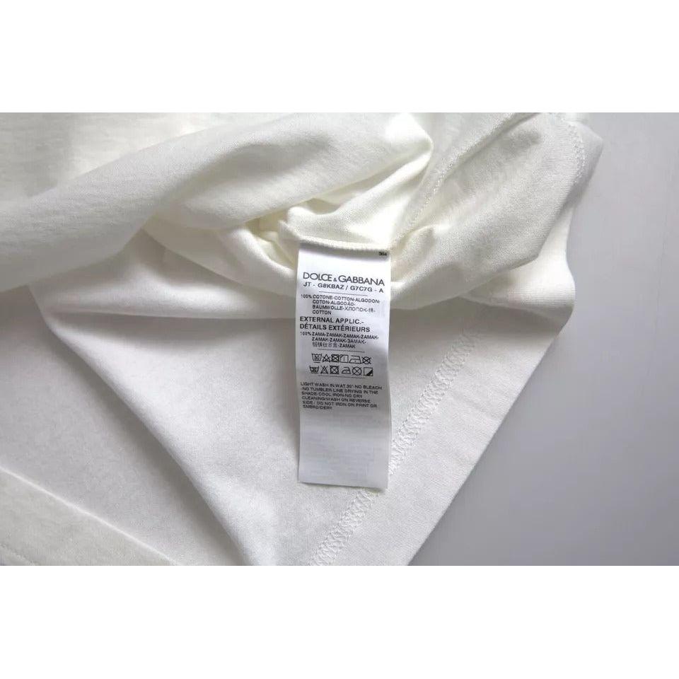 Dolce & Gabbana White Logo Floral Cotton Crew Neck T-shirt