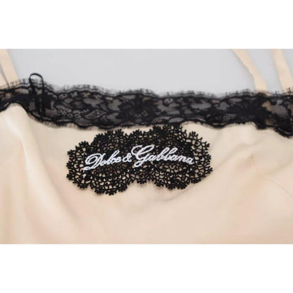 Dolce & Gabbana Beige Lace Spaghetti Logo Embroidery Top