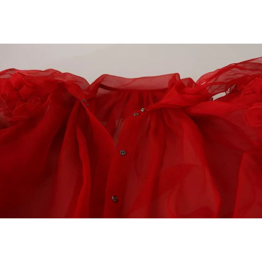 Dolce & Gabbana Red Silk Ascot Collar Ruffles Blouse Top Dolce & Gabbana