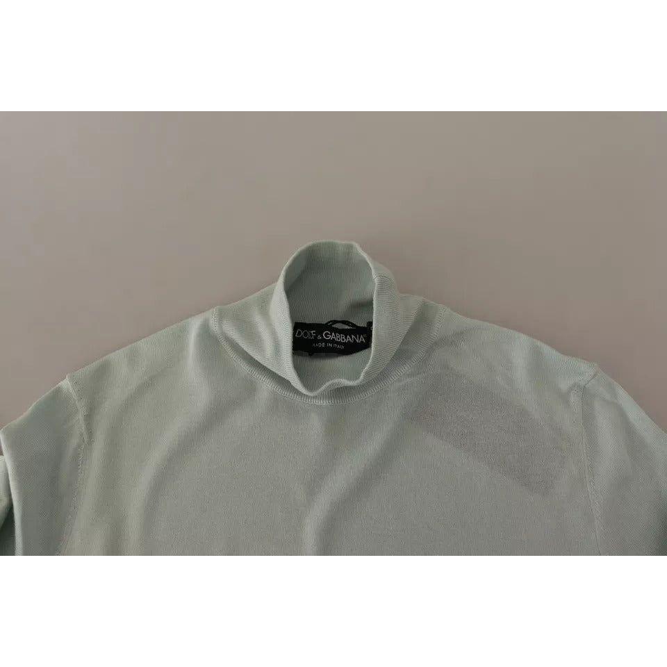 Dolce & Gabbana Mint Green 3/4 Sleeves Turtle Neck Silk Top