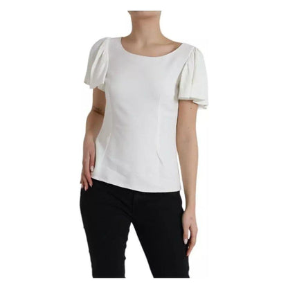 Dolce & Gabbana White Viscose Round Neck Short Sleeves Top