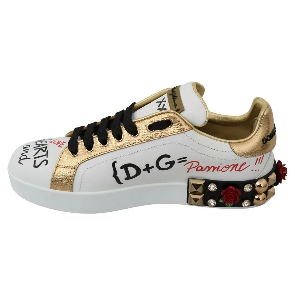 Dolce & Gabbana White Roses Sequined Crystal Womens Sneakers Shoes Dolce & Gabbana