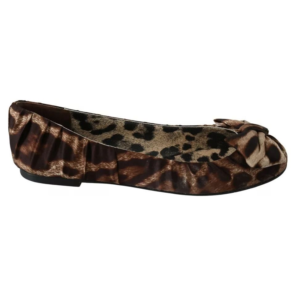 Dolce & Gabbana Brown Leopard Silk Ballerina Flats Shoes Dolce & Gabbana