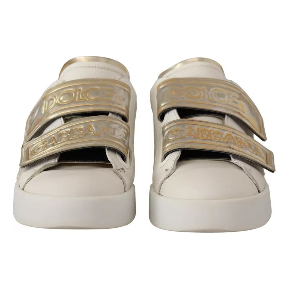 Dolce & Gabbana White Gold Leather Trainers Sneakers Shoes Dolce & Gabbana